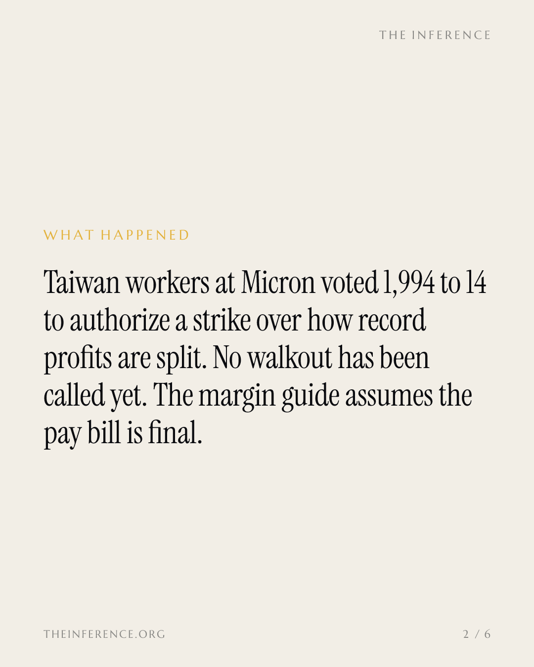 Micron's 86% Margin Floor Now Hangs on a Taiwan Strike Vote — slide 1