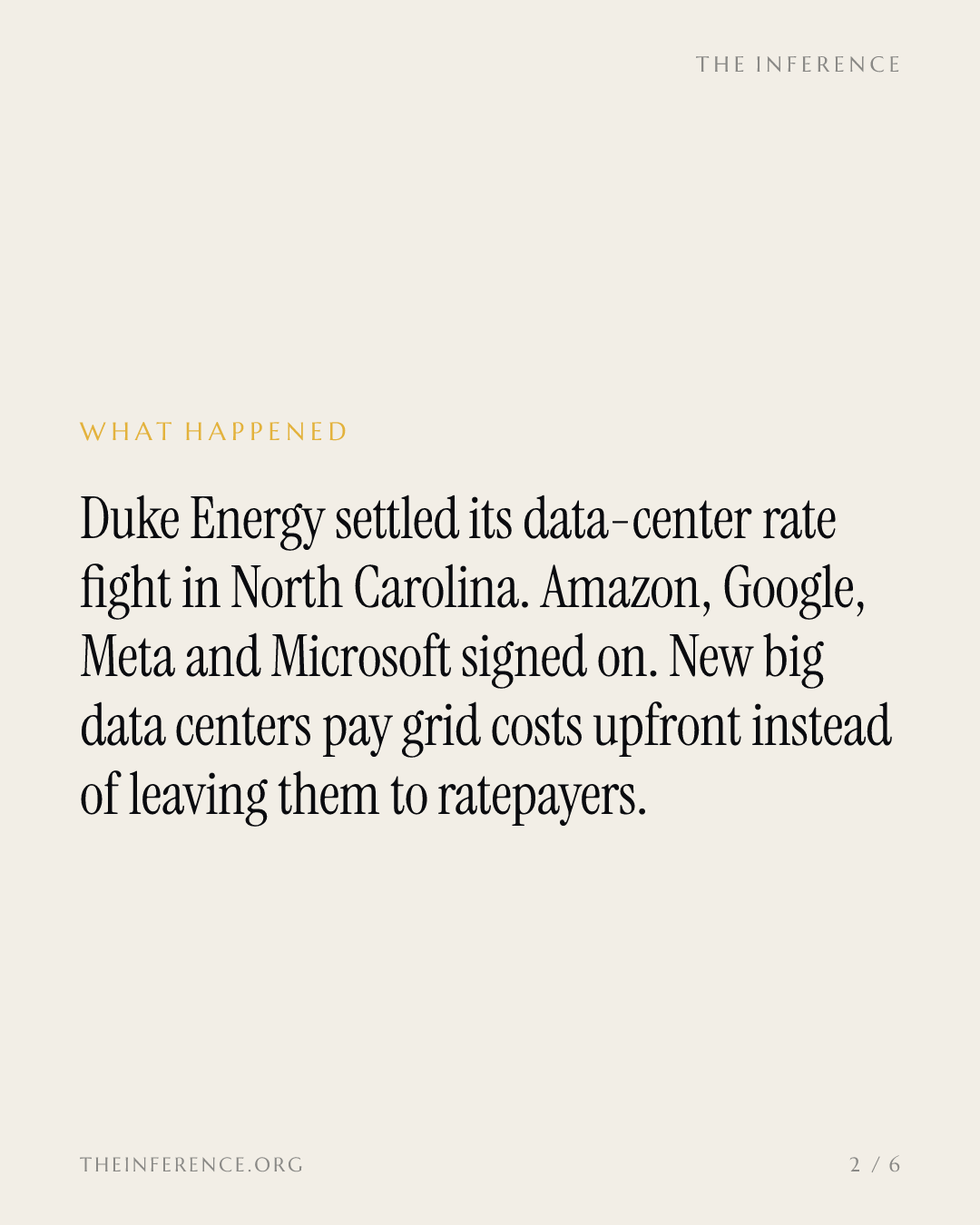 Amazon, Google, Meta and Microsoft sign Duke Energy's data-center tariff; ratepayers keep the exit risk — slide 1