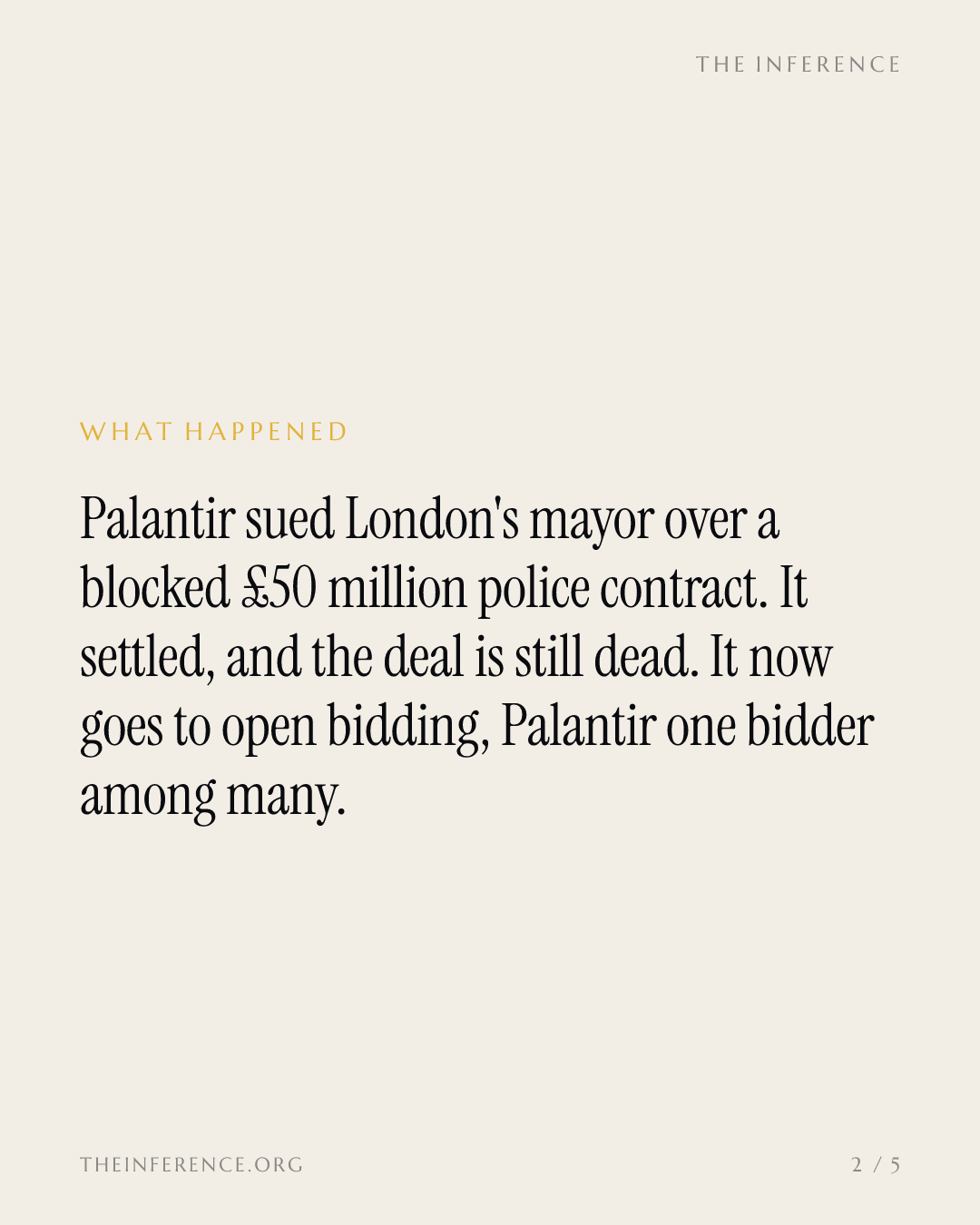 Palantir settled its London lawsuit and still lost the £50 million Met Police contract — slide 1