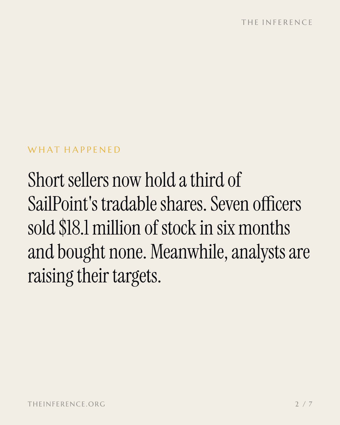 Short sellers hold 32.18% of SailPoint's float as insiders sell $18.1 million and buy nothing — slide 1