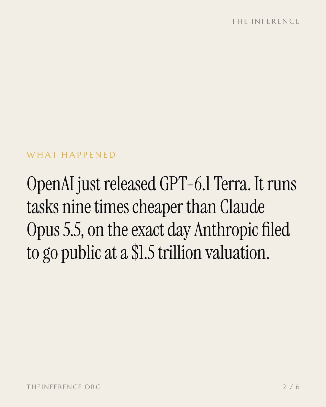 OpenAI's new model runs tasks about nine times cheaper than Claude Opus 5.5, the model in Anthropic's S-1 — slide 1