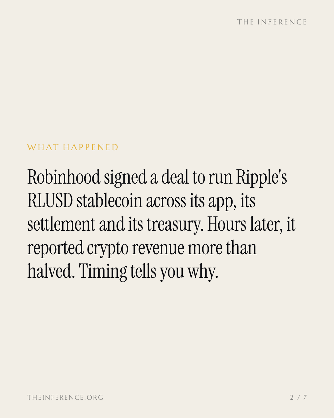 Robinhood agrees to distribute Ripple's RLUSD stablecoin after its crypto revenue more than halved — slide 1