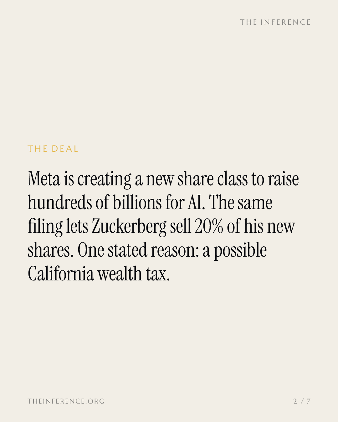 Meta's new share class funds AI, and lets Zuckerberg sell 20% of it for a possible California wealth tax — slide 1