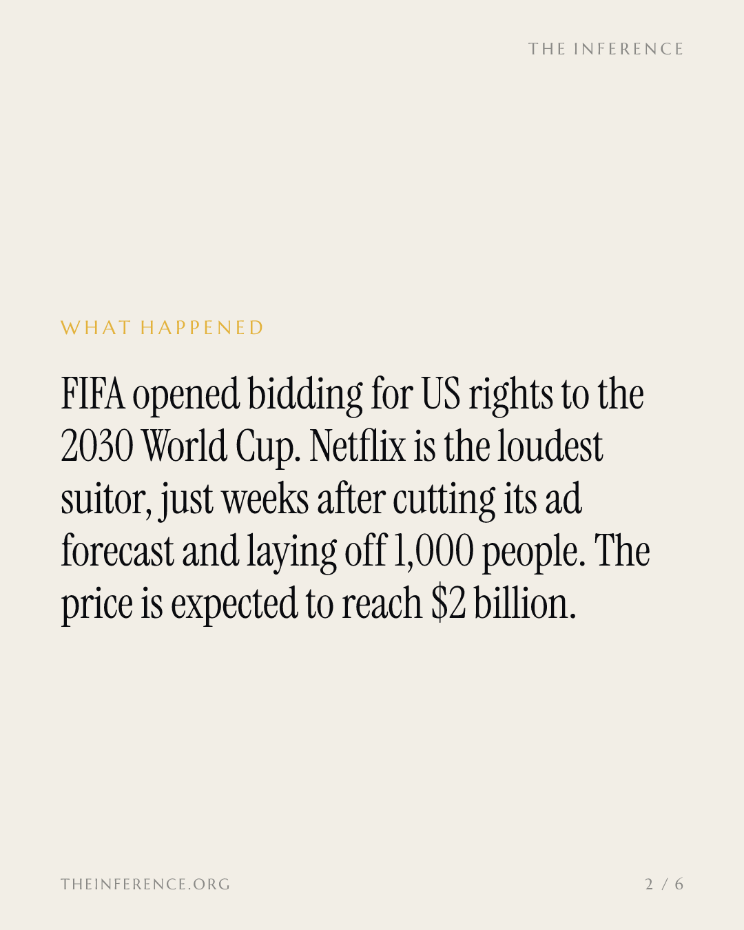 FIFA puts the 2030 World Cup on the market, and Netflix is interested while cutting costs — slide 1