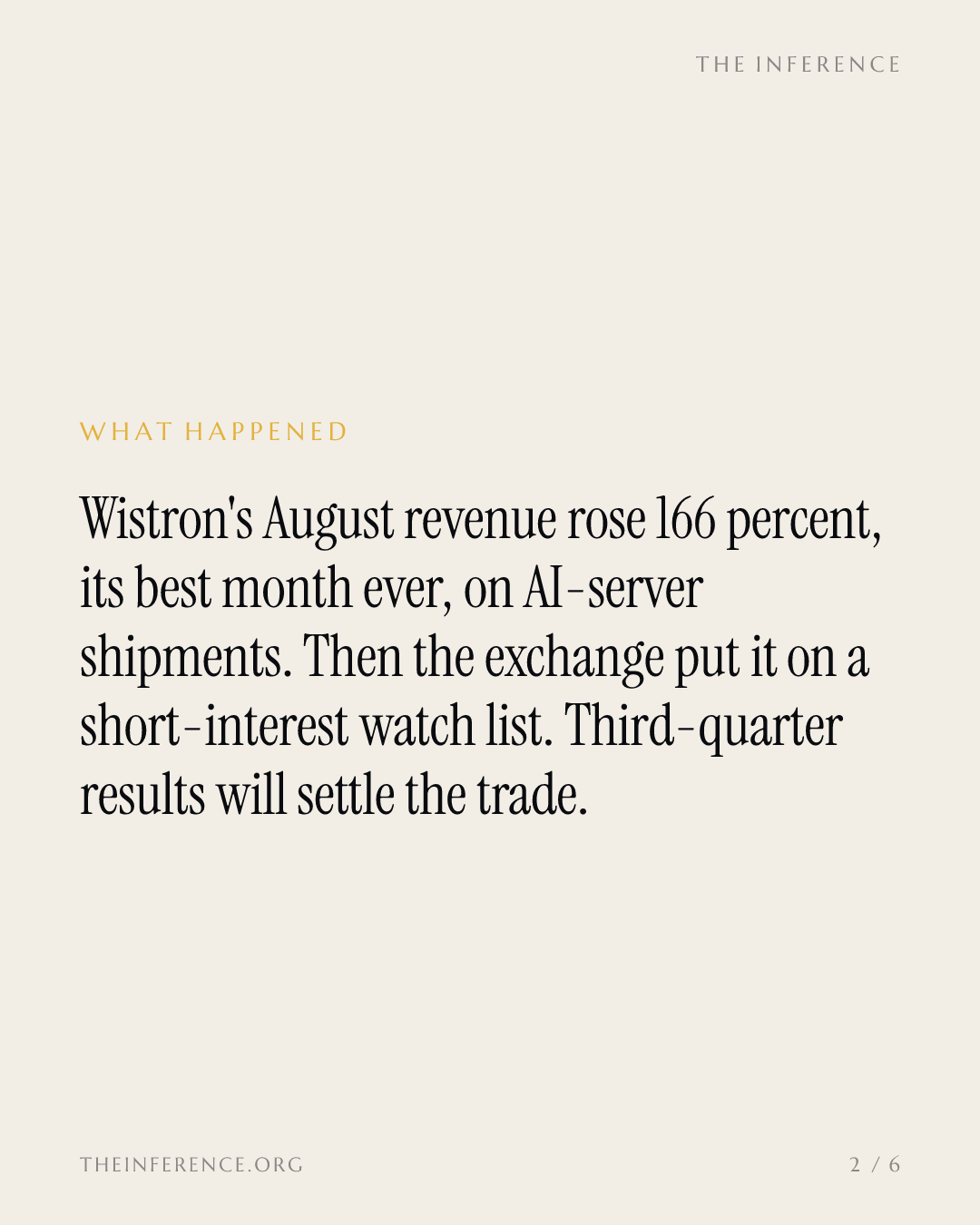 Wistron's record August drew the shorts and a $1.47 billion share sale — slide 1