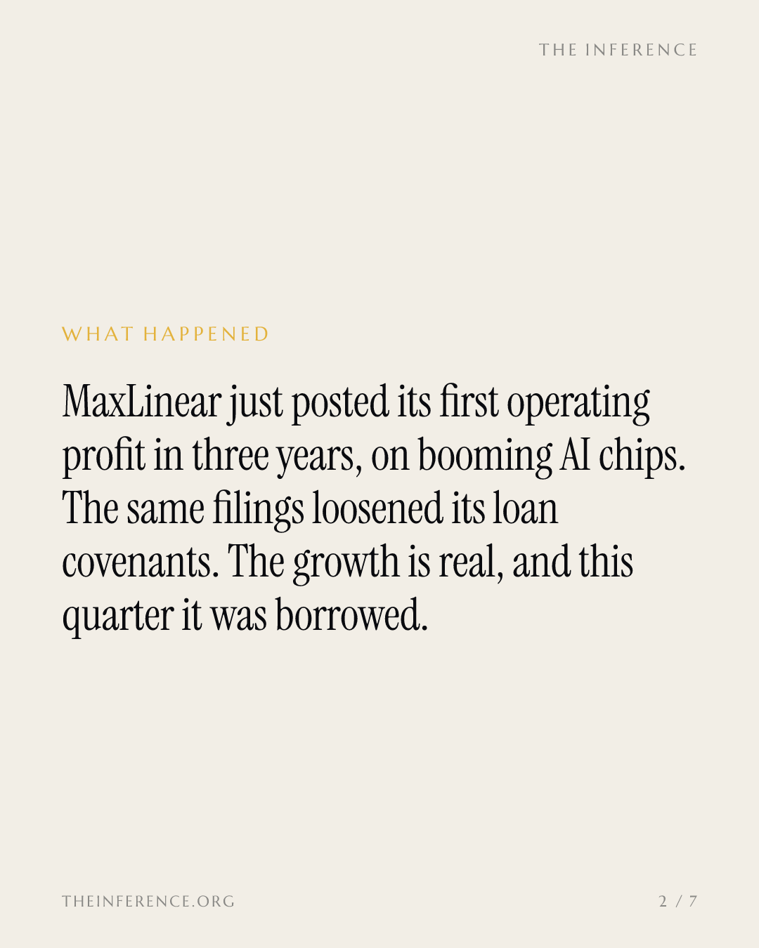 MaxLinear's AI profit is real, and borrowed: infrastructure revenue up 210%, covenant cut to $60 million — slide 1