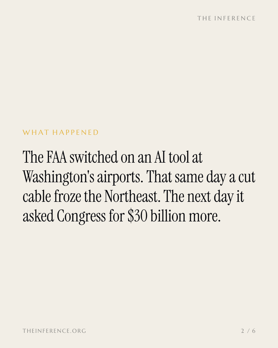 The FAA switched on $875M of AI, and 24 hours later asked for $30B more — slide 1