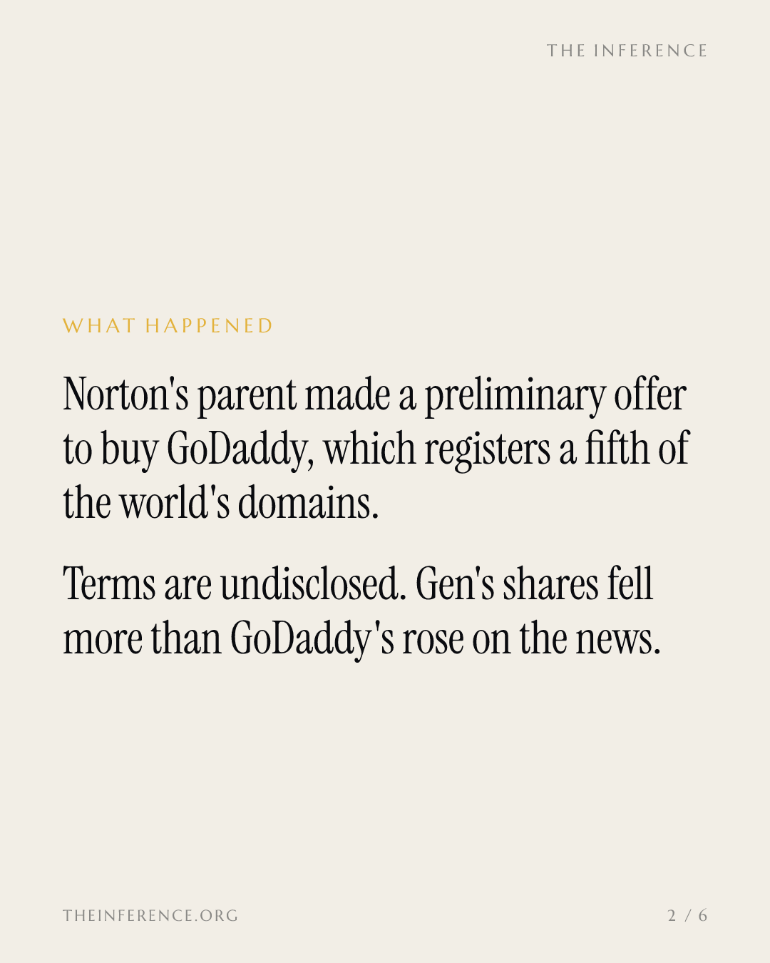 Gen Digital bid for GoDaddy: buying 81 million domains in the age of AI agents — slide 1