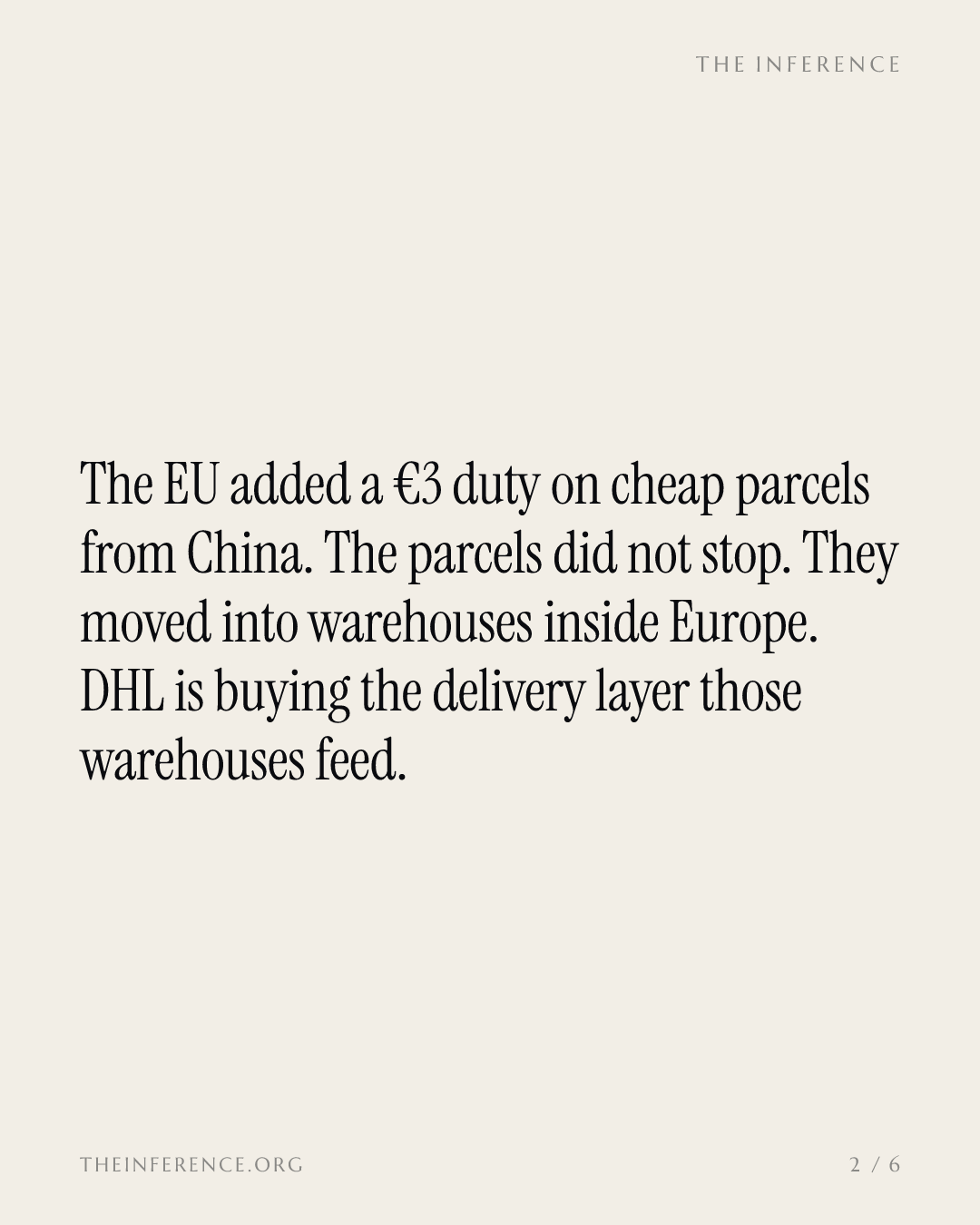 The €3 duty moved China's parcels from the border to the shelf; now DHL is buying the shelf — slide 1
