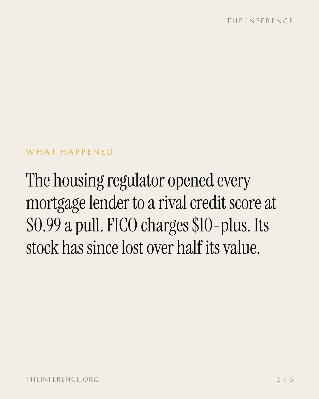 Why FICO fell 17% in a day and kept falling: its moat was a rule Washington could change — slide 1