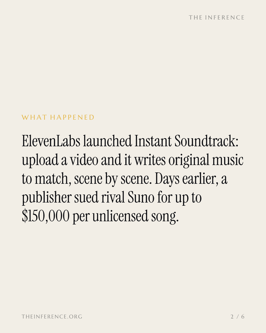 ElevenLabs launches AI music tool days after a publisher priced unlicensed training at $150,000 a song — slide 1