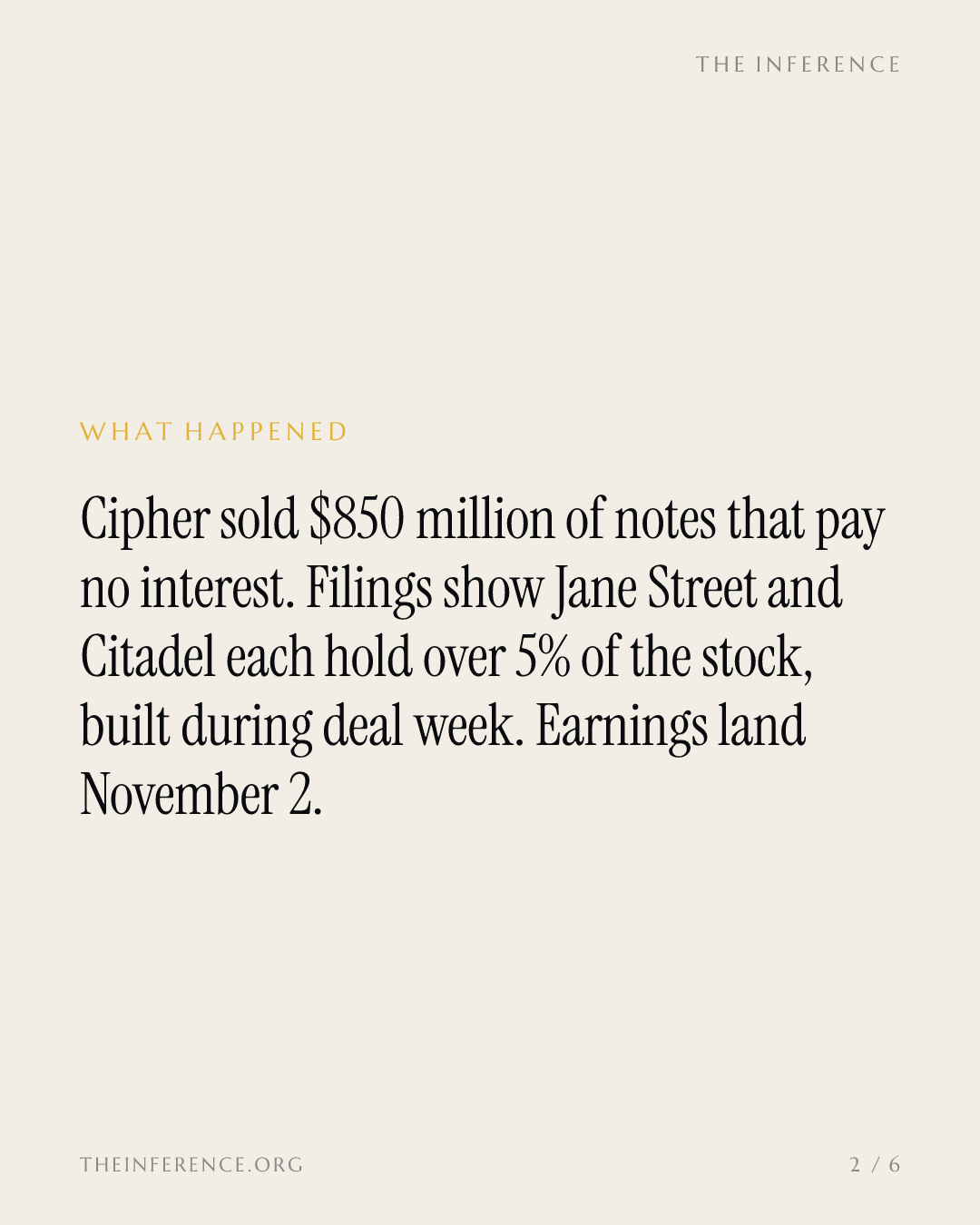 Jane Street and Citadel each crossed 5% of Cipher Digital in the week it sold $850 million of 0% notes — slide 1
