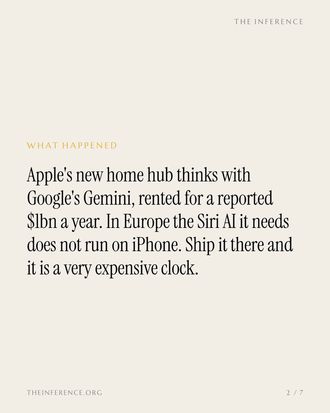 El acuerdo de Apple con Google por 1.000 millones de dólares al año impulsa el hub para el hogar que Europa no puede usar — slide 1