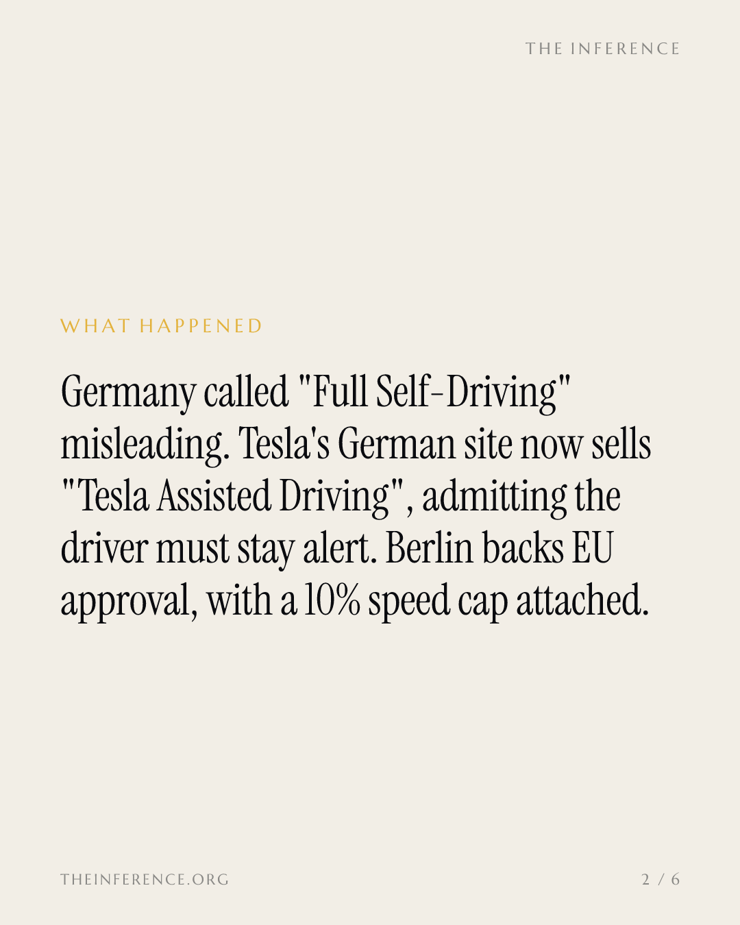 Tesla trades the Full Self-Driving name for Berlin's backing and a 10 percent leash — slide 1
