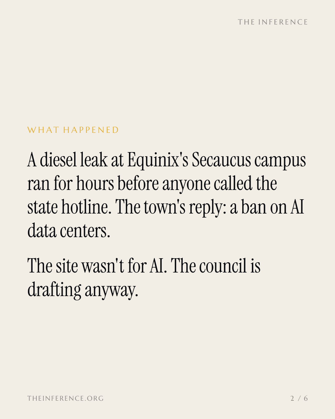 Secaucus is drafting a ban on AI data centers after Equinix's 5,500-gallon diesel spill — slide 1