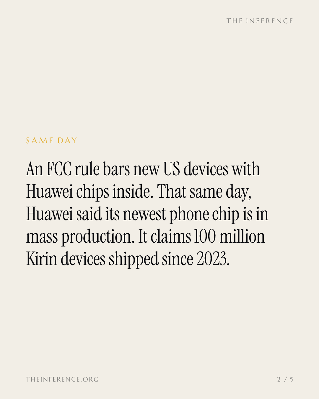 Washington Bans Huawei's Chips the Same Day Huawei Reveals 100 Million Kirins Shipped — slide 1