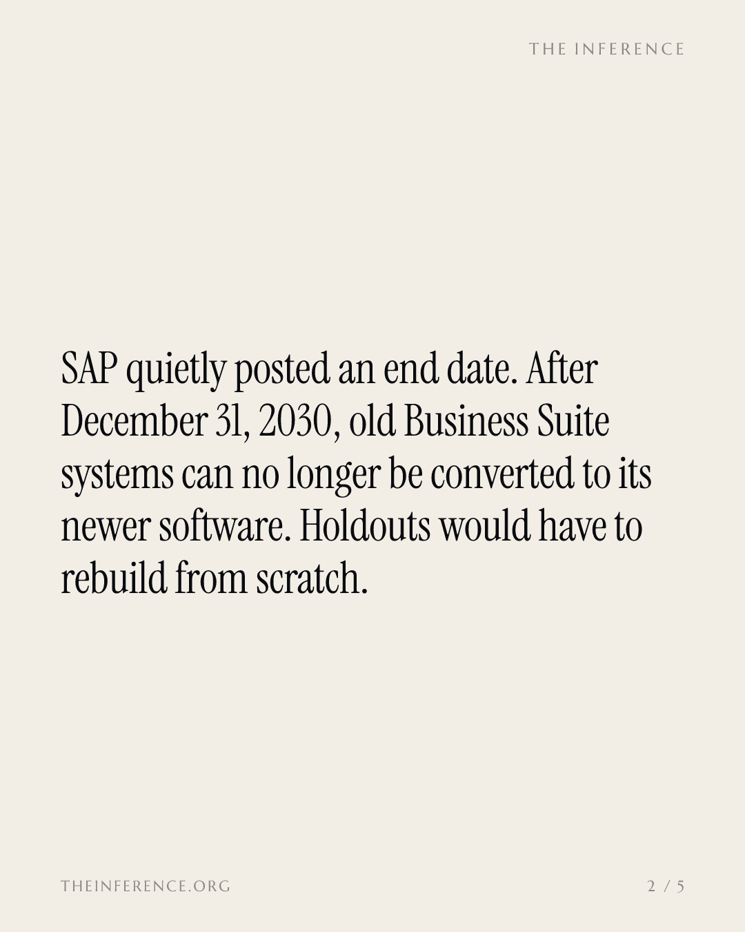 SAP ends legacy ERP conversions after December 31, 2030; the only road left is a rebuild from scratch — slide 1