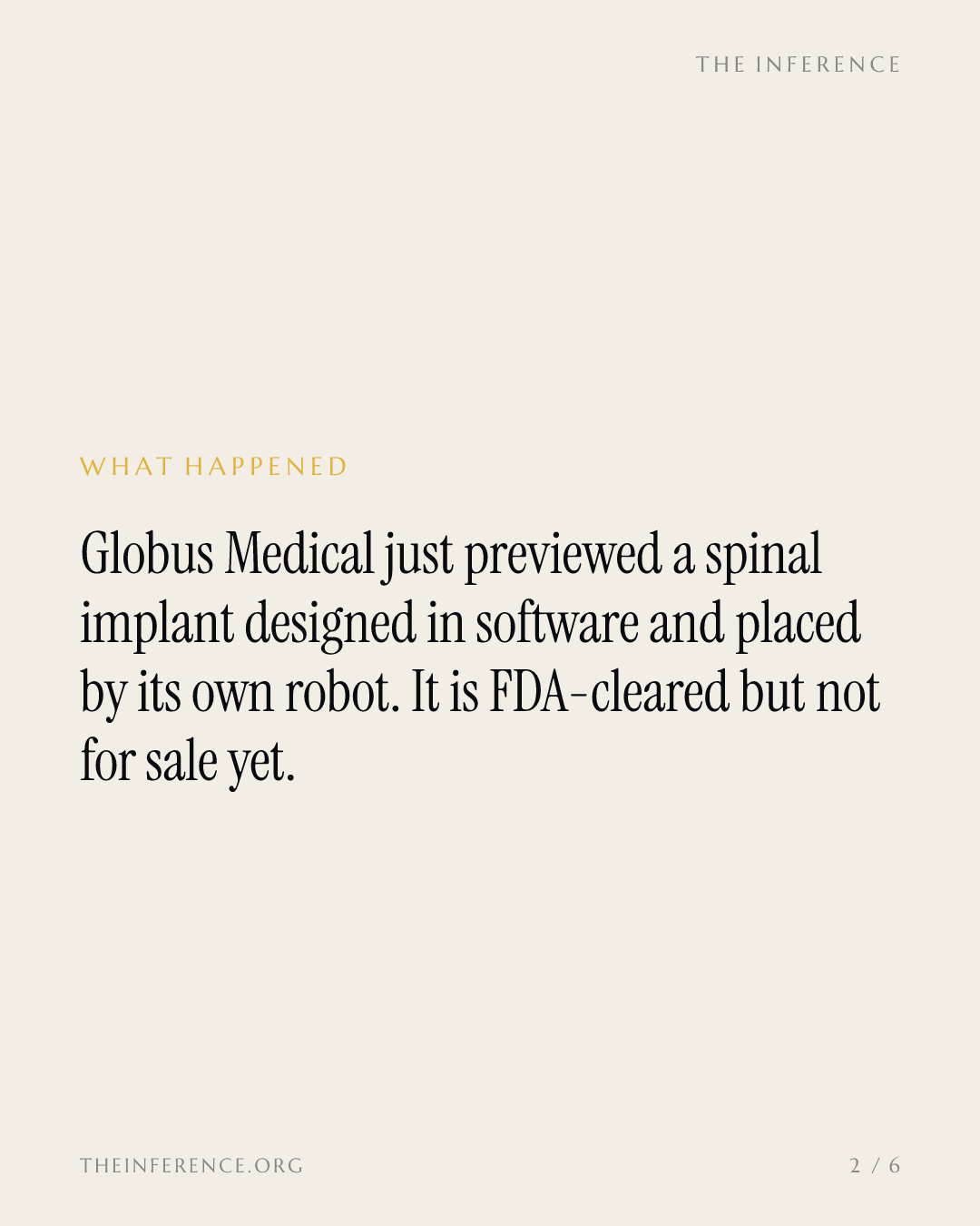Globus Medical previews an implant designed in software and placed by its robot, Q3 due November 5 — slide 1