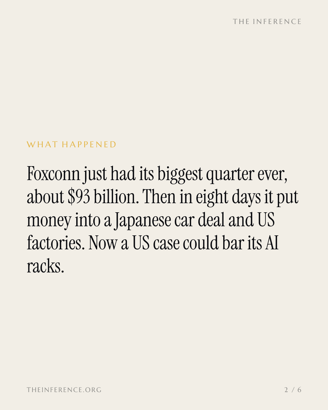 Foxconn Booked Its Biggest Quarter, Then Moved the Money While an Import-Ban Case Circled Its AI Racks — slide 1