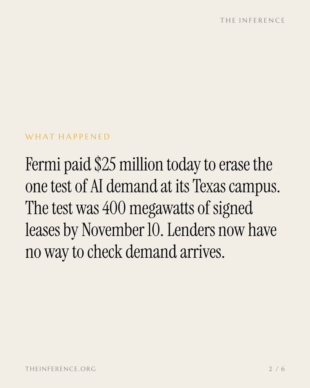 Fermi paid $25 million to delete the only test of AI demand at its Texas campus — slide 1