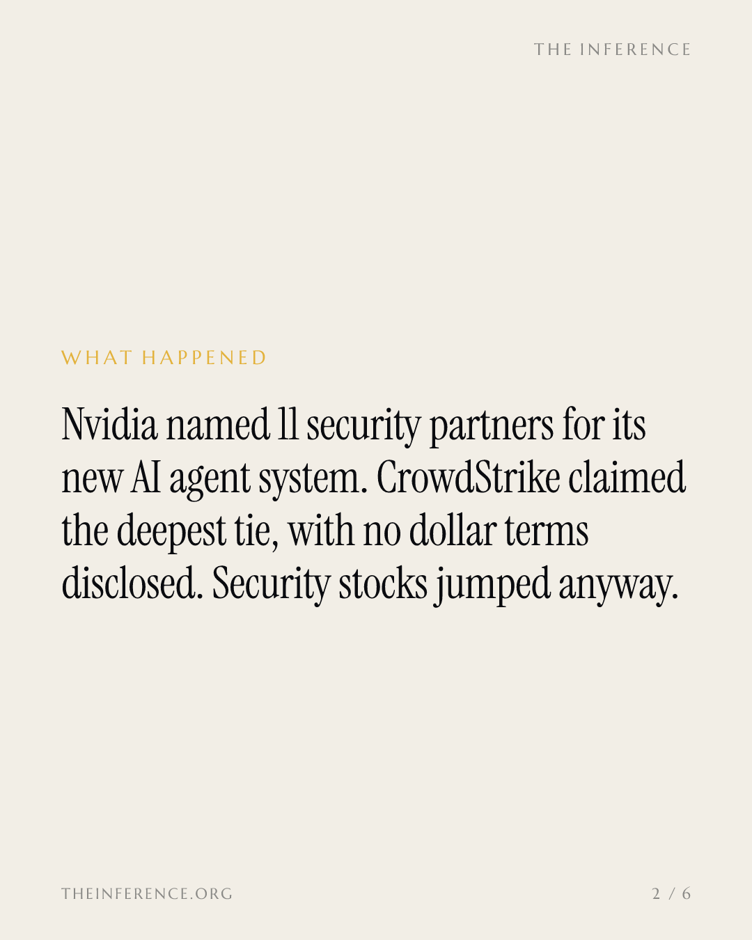 CrowdStrike rose 6% to $241.02 as security stocks jumped 8% on an Nvidia agent deal with no terms — slide 1