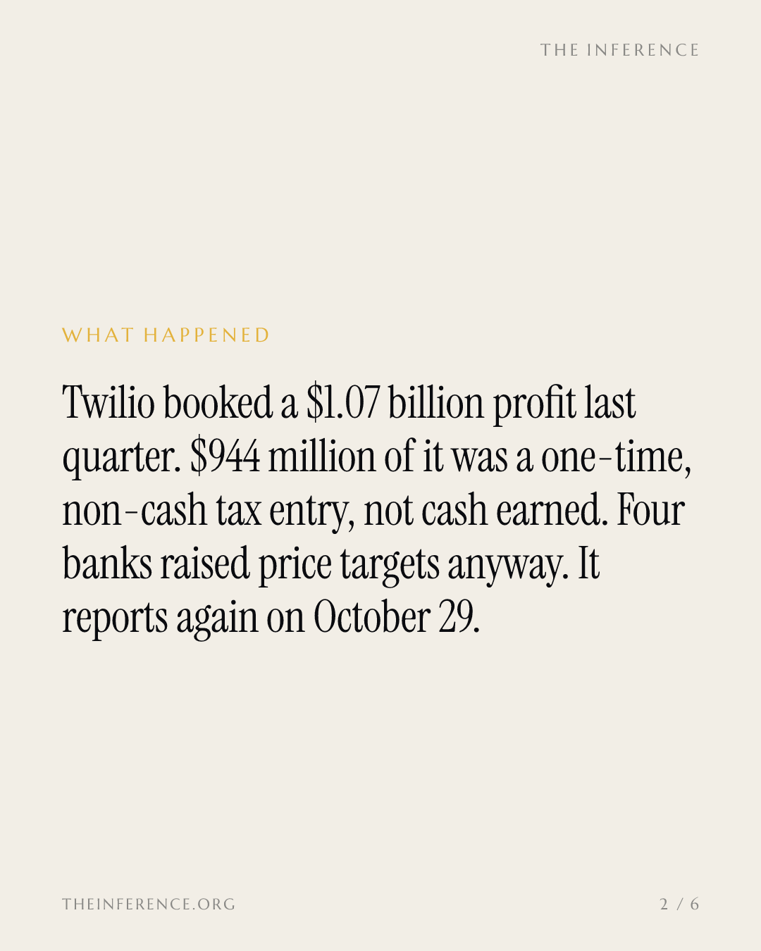 Twilio's $1.07 billion profit was a one-time tax entry; four banks still raised price targets — slide 1
