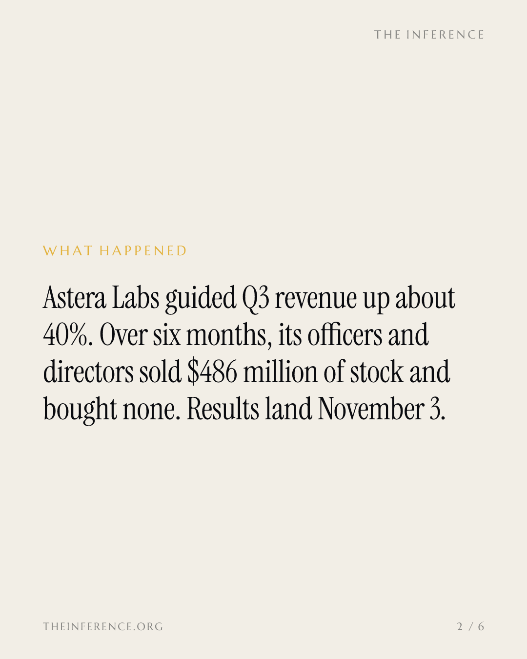 Astera Labs guided revenue up 40%; insiders sold $486 million and bought nothing — slide 1