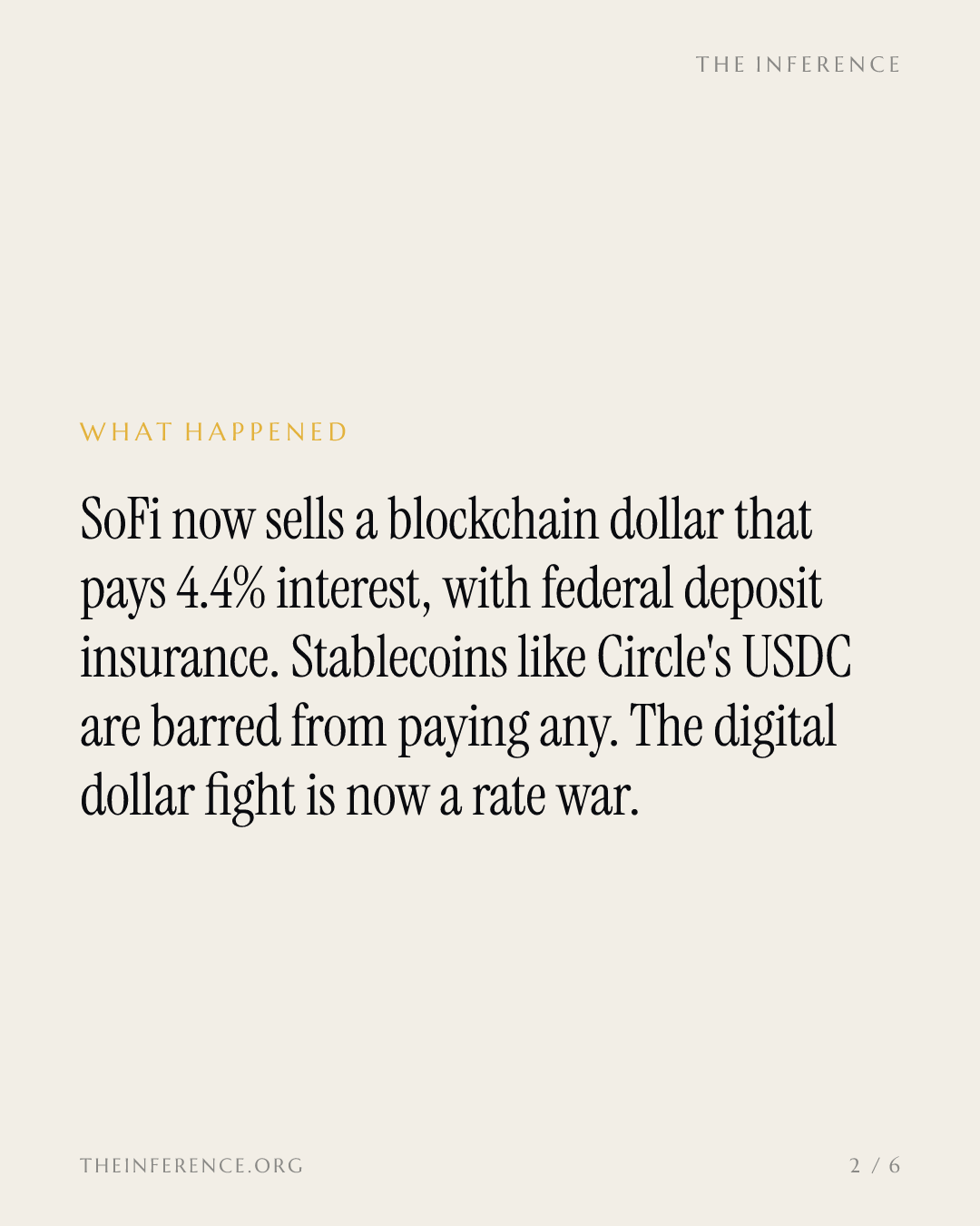 SoFi is paying 4.4% for the money stablecoins like Circle's USDC hold for free — slide 1