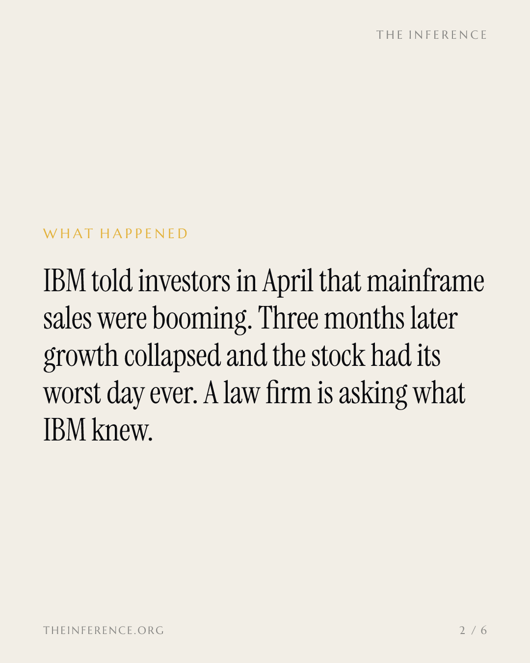 El despliegue de la IA le borró a IBM 68.000 millones de dólares en un solo día. Ahora los abogados quieren saber por qué. — slide 1