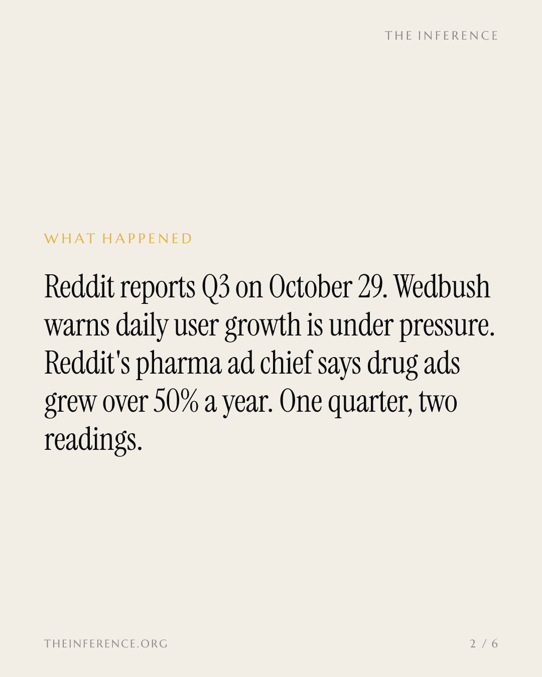 Reddit's users wobble while pharma ads grow 50%: what the October 29 print decides — slide 1