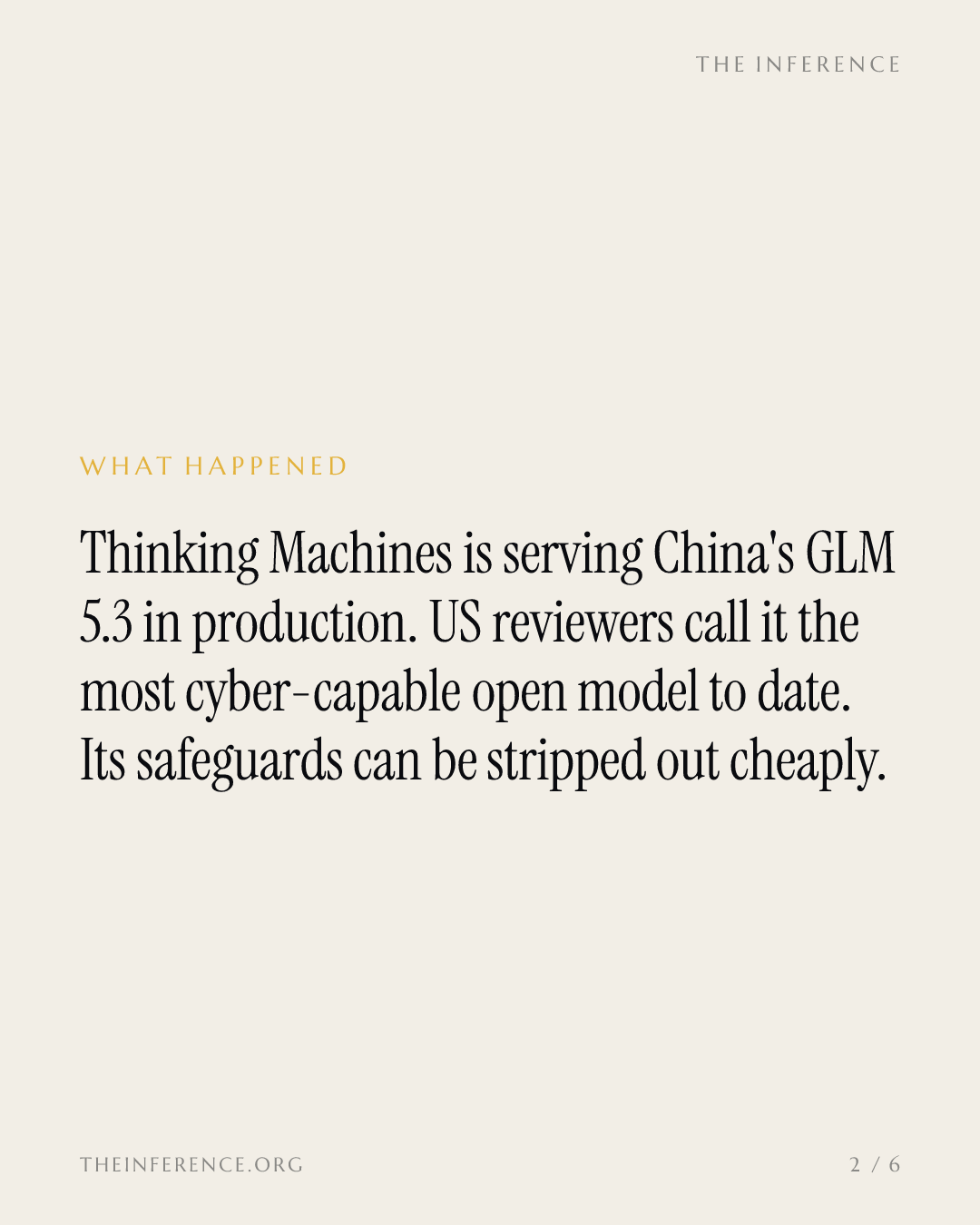 Anthropic wants GLM-5.3 contained. Thinking Machines serves it in production. — slide 1