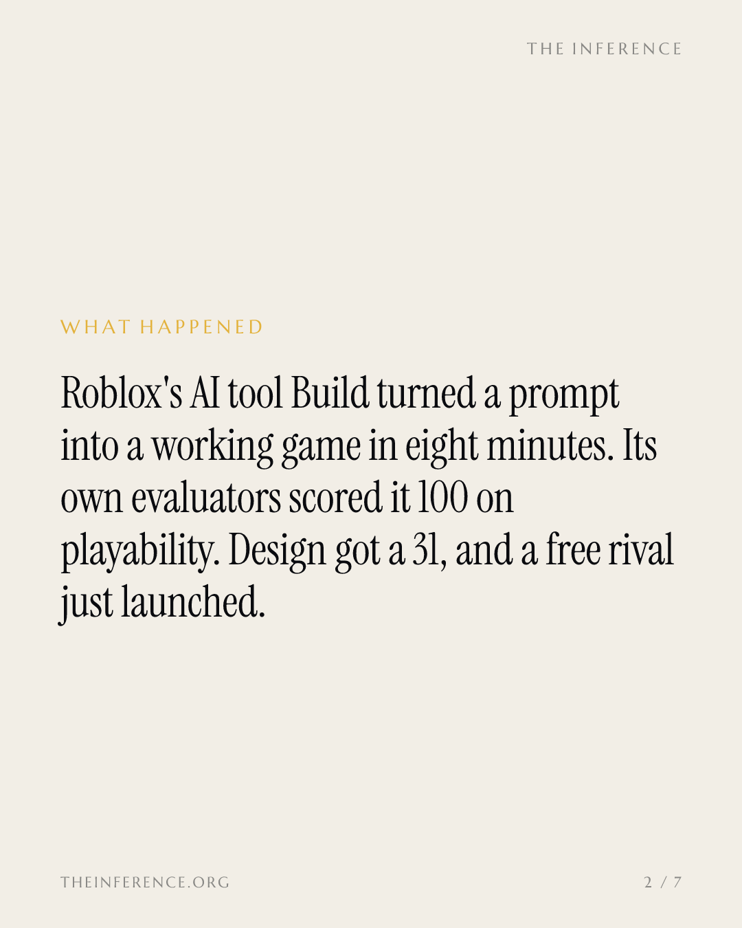 Roblox's own eval scored its AI game builder 31 of 100 on design; Q3 bookings are guided down 14% to 18% — slide 1