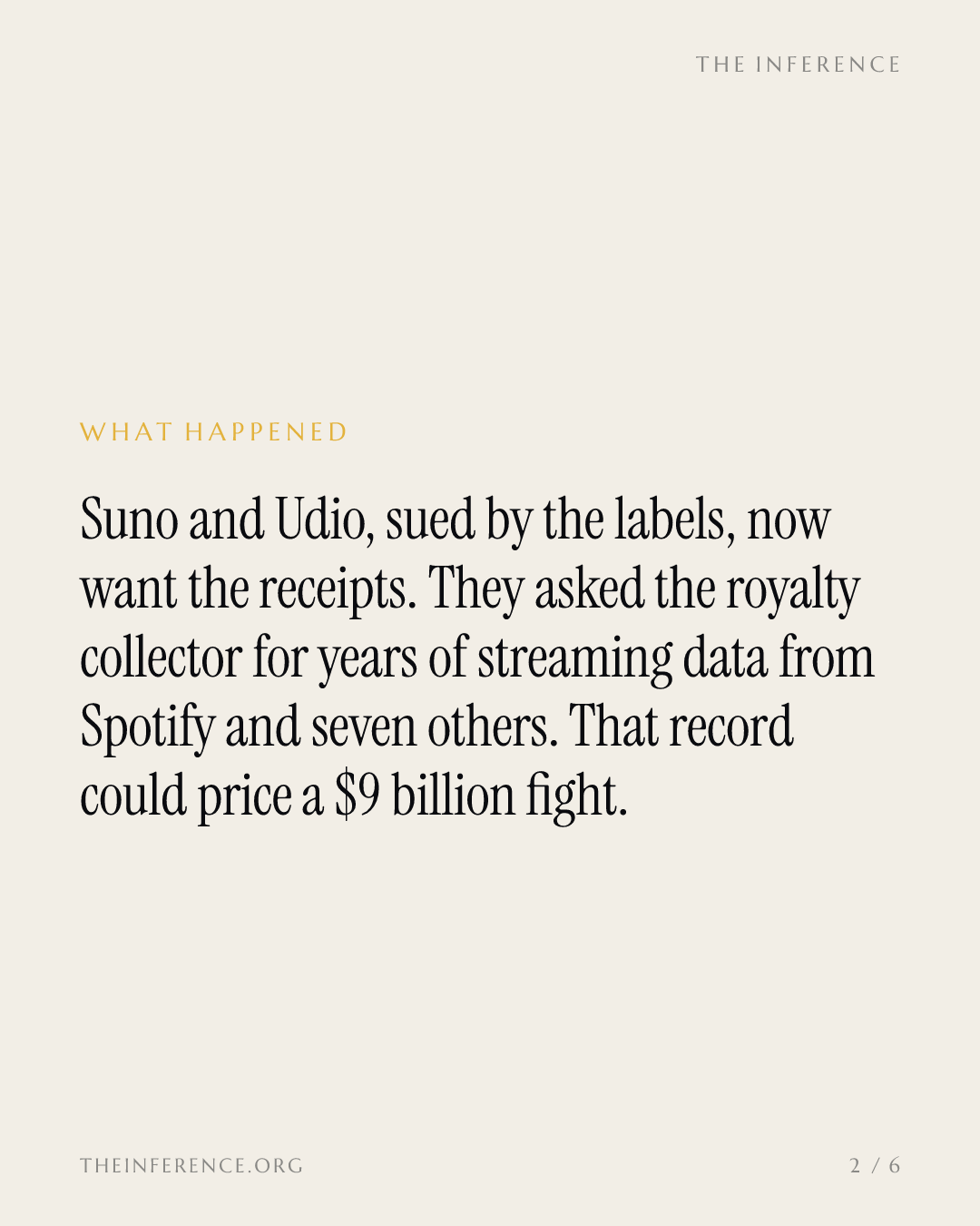 Suno and Udio demand streaming data that could price a $9 billion AI music damages fight — slide 1