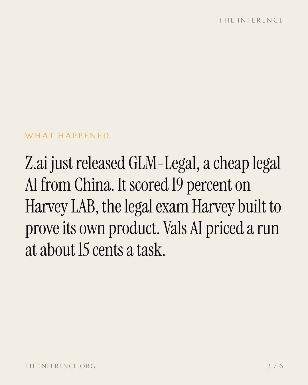 Harvey built the legal AI exam; Z.ai just passed 19% of it at about 15 cents a task — slide 1