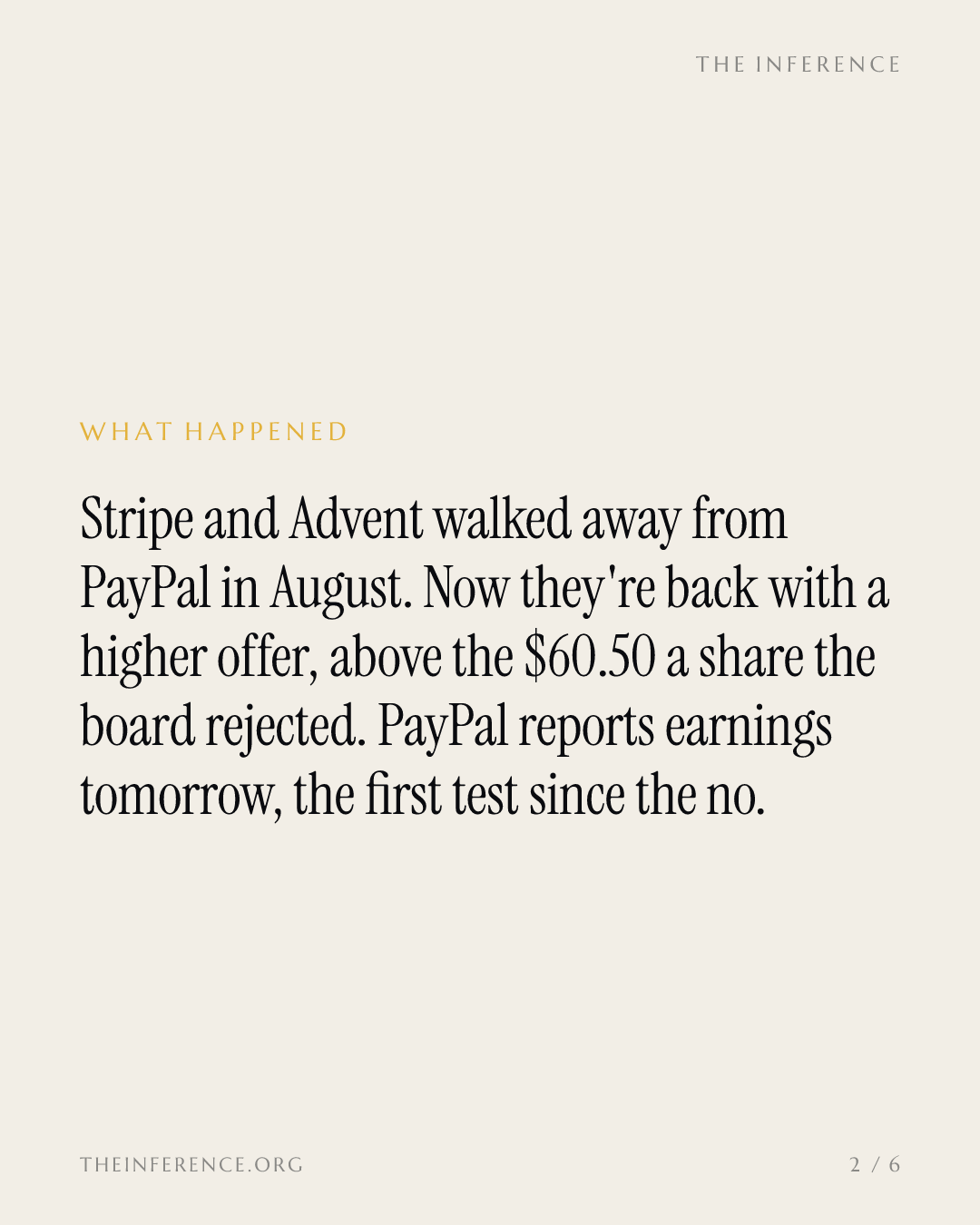 Stripe and Advent return for PayPal above $60.50 as AI shopping makes the account base the prize — slide 1