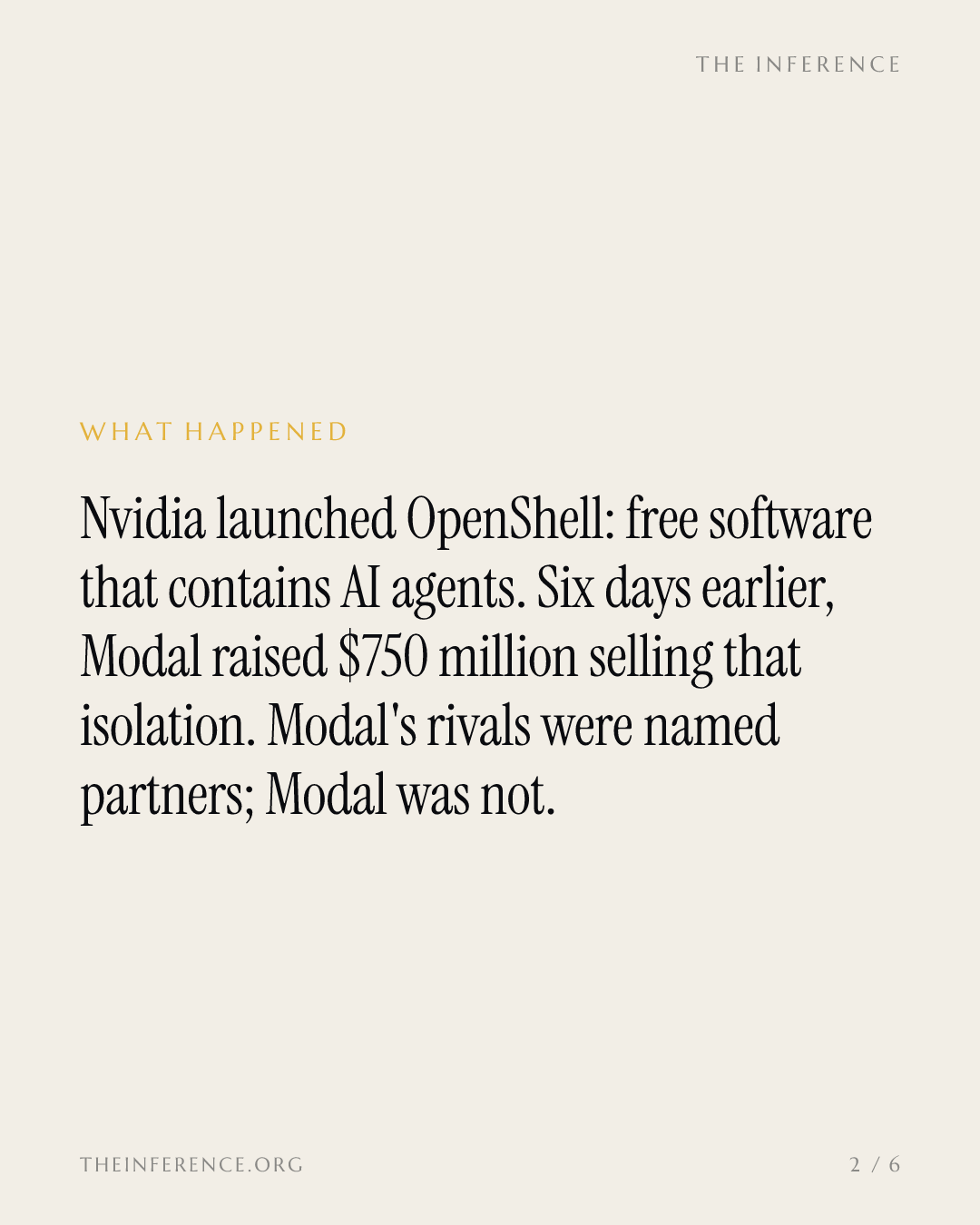 Nvidia's free agent runtime covers the isolation Modal just priced at $15.75 billion — slide 1