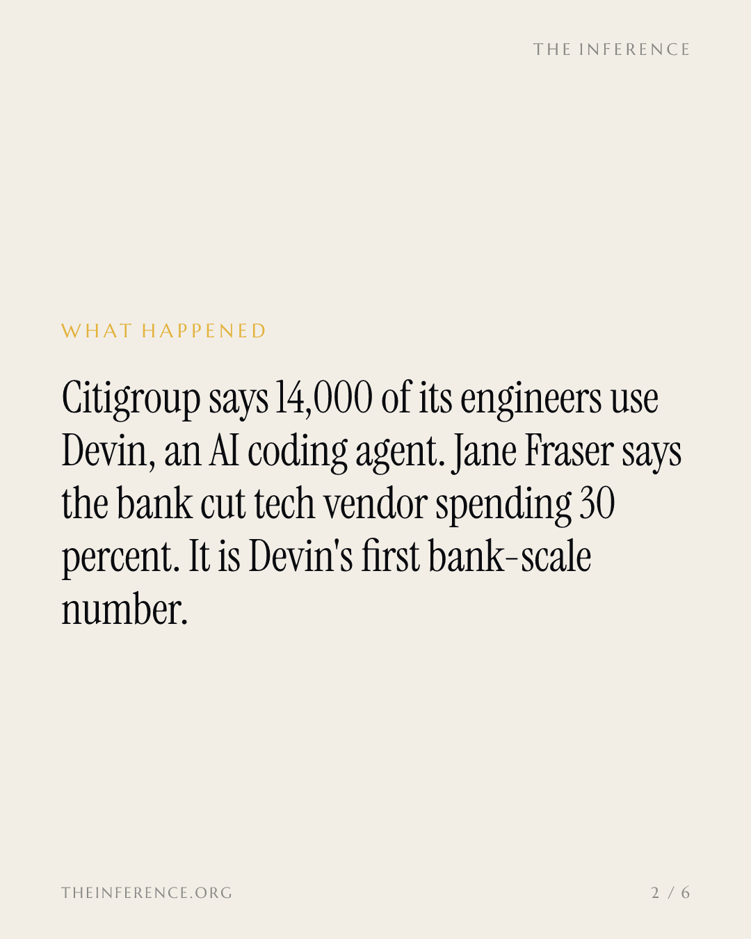 Citigroup says 14,000 engineers on Devin cut vendor spend 30%; Cognition's $48 billion mark waits on December — slide 1