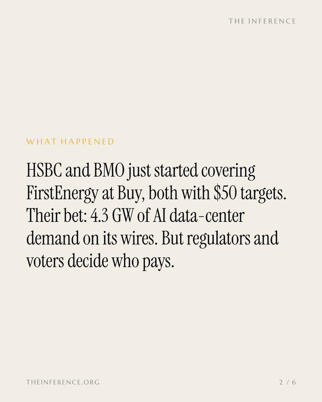 Banks' $50 targets bet on FirstEnergy's 4.3 GW AI load; Pennsylvania and Ohio decide who pays — slide 1