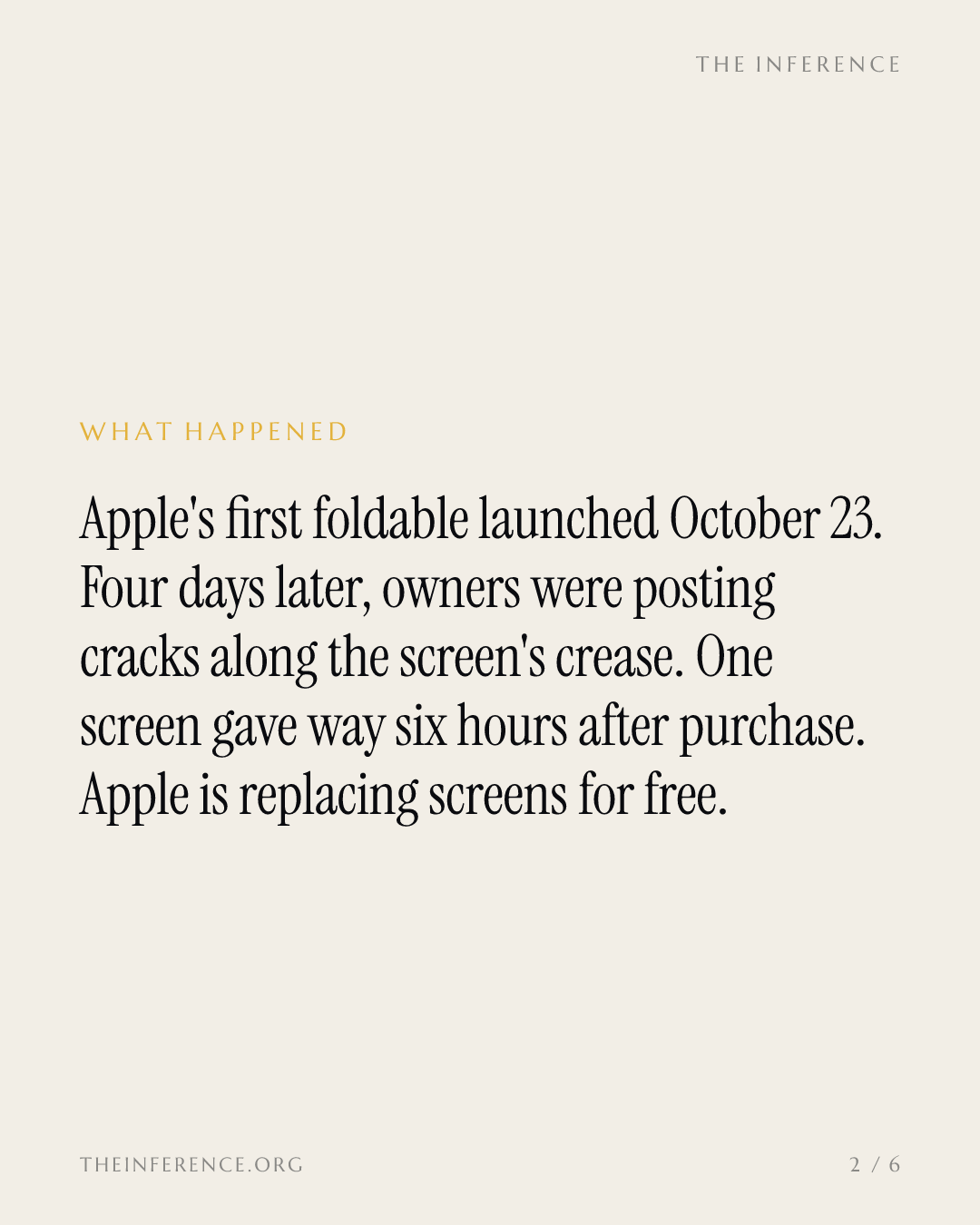 Apple's foldable cracked four days after launch; Apple replaces screens while Fine M-Tec stock fell 15.7% — slide 1