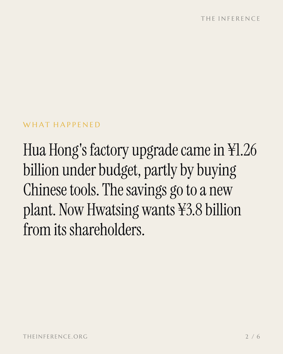 Chinese tools were one reason Hua Hong came in ¥1.26bn under budget; Hwatsing wants ¥3.8bn — slide 1