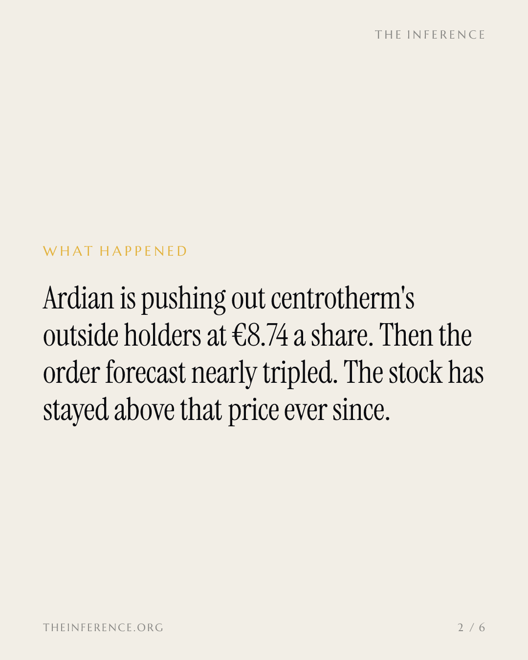 Ardian set centrotherm's exit at €8.74 a share, then the order forecast nearly tripled — slide 1