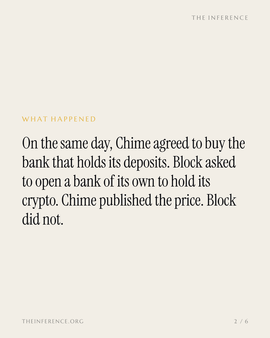 Chime bought its bank for $590 million; Block filed for one and left the price blank — slide 1
