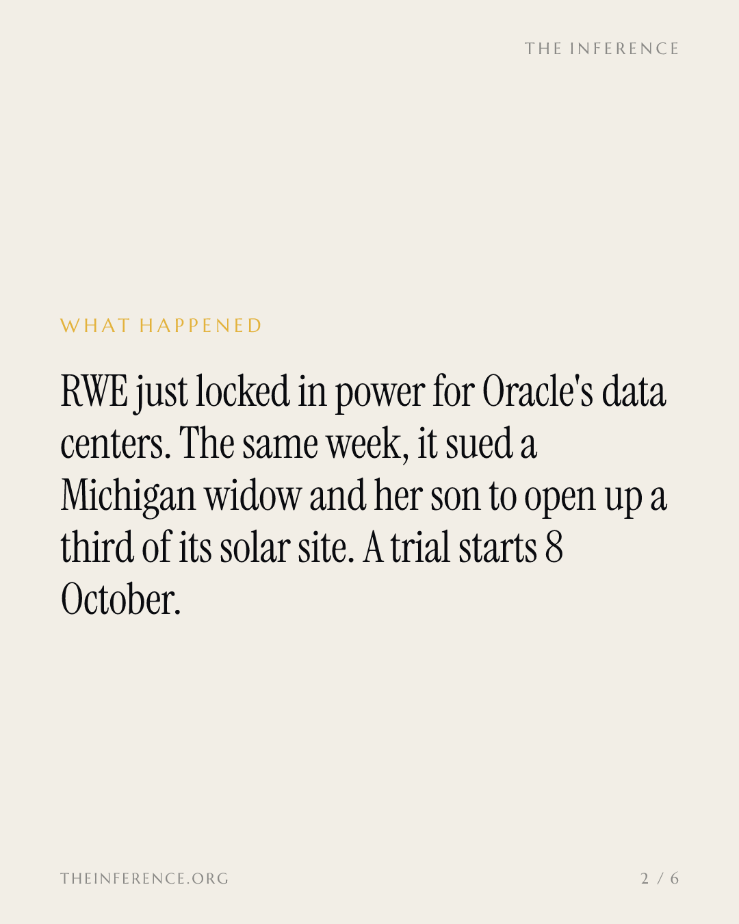 RWE feeds Oracle's AI data centers while suing a Michigan farm family for 30% of its solar site — slide 1