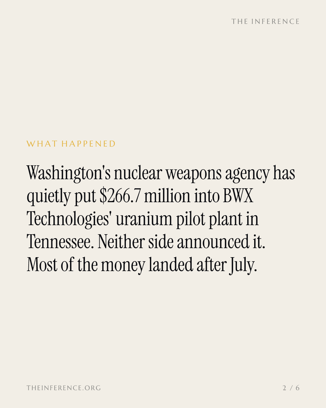 Washington has quietly obligated $266.7 million for BWX Technologies' uranium pilot plant — slide 1