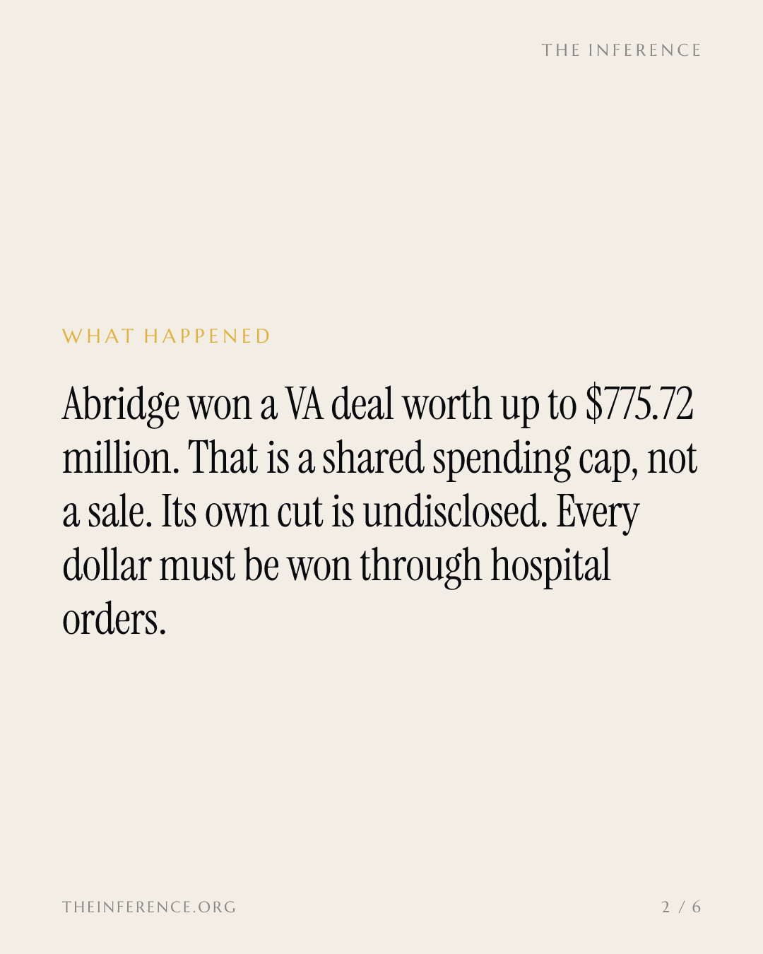 Abridge中标美国退伍军人事务部7.7572亿美元合同：是上限，不是支票 — slide 1