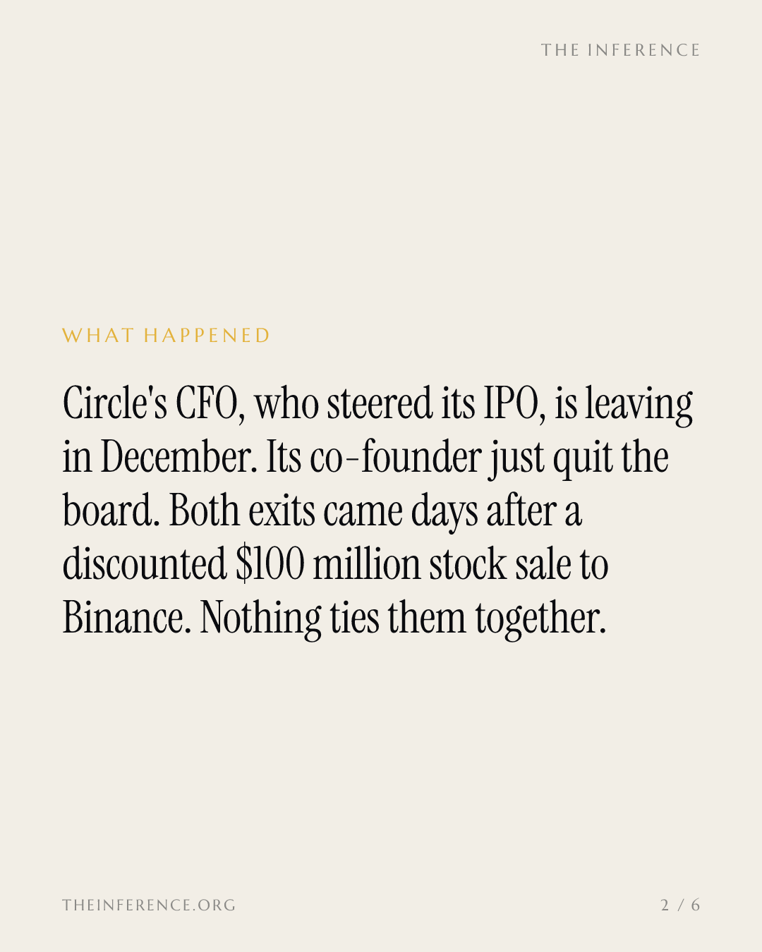 Circle's IPO CFO walks out days after Binance bought in at 5% off — slide 1