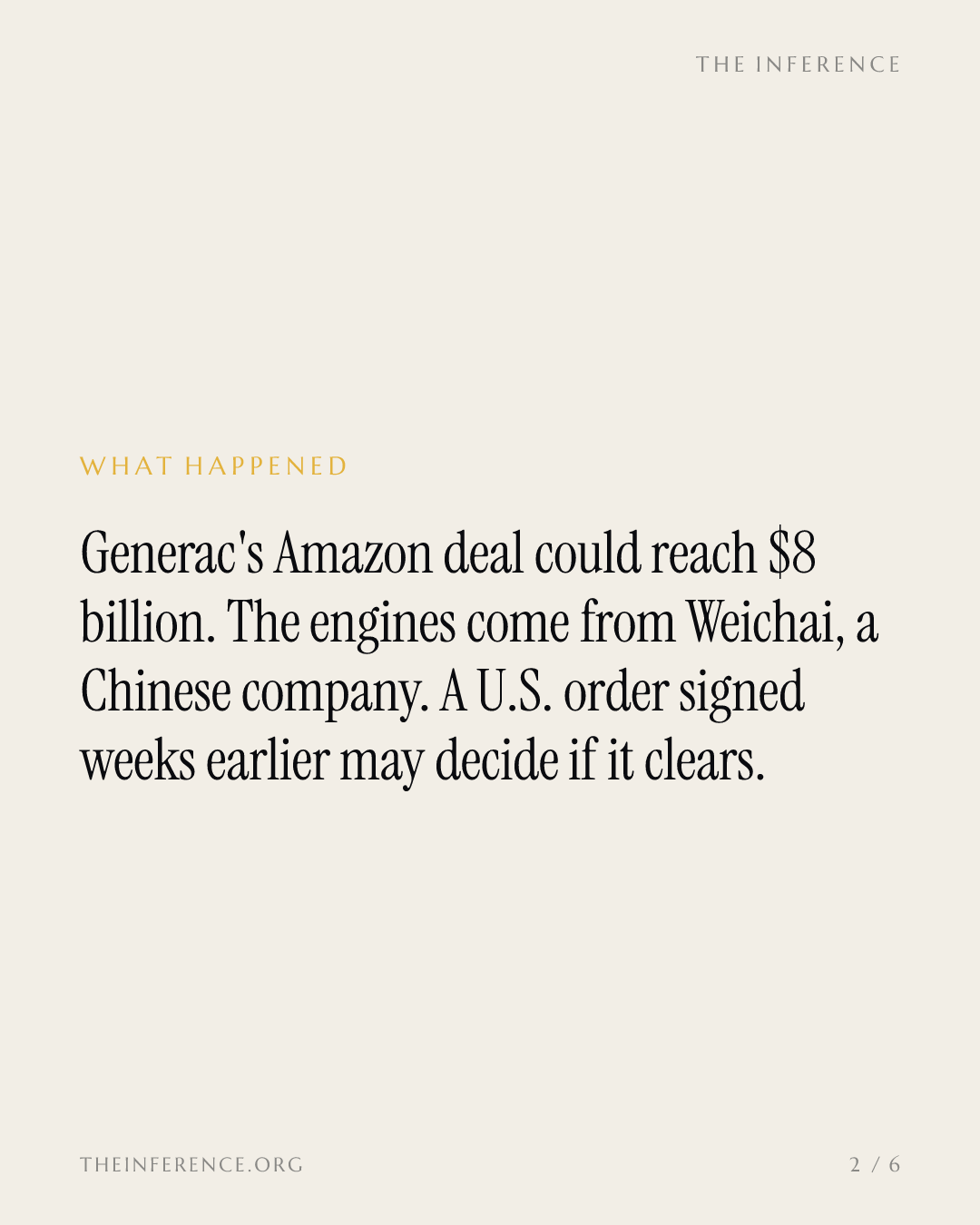 Generac signed its $8 billion Amazon deal 21 days after the generator order; DOE rules land December 24 — slide 1