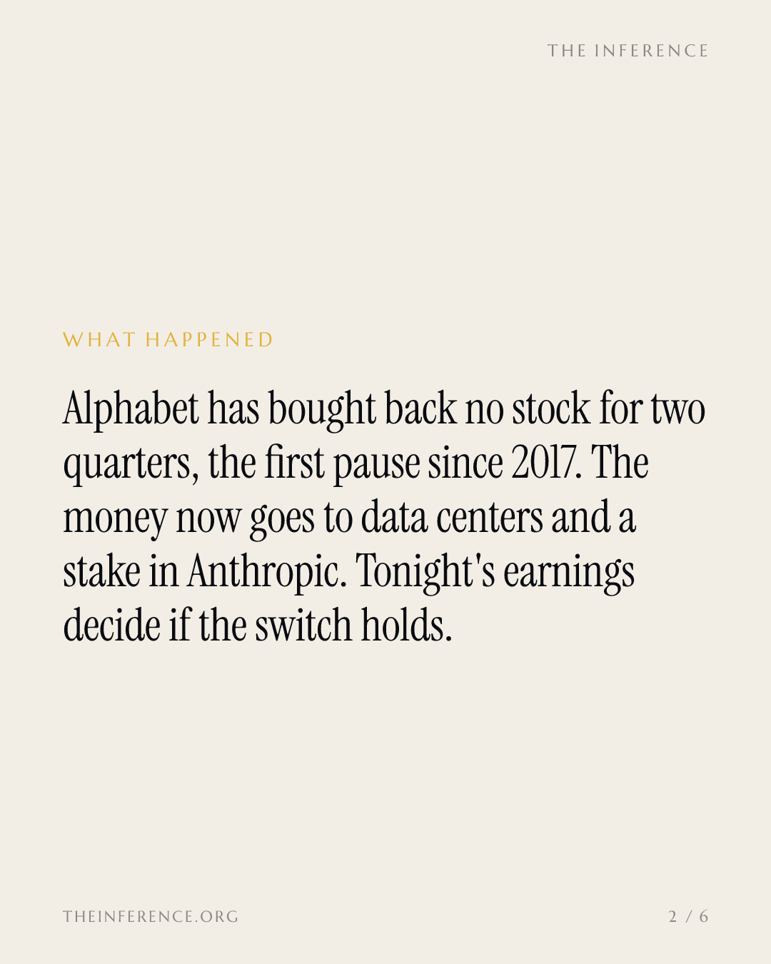 Alphabet bought back zero stock for two quarters; $200 billion of capex and Anthropic take the cash — slide 1