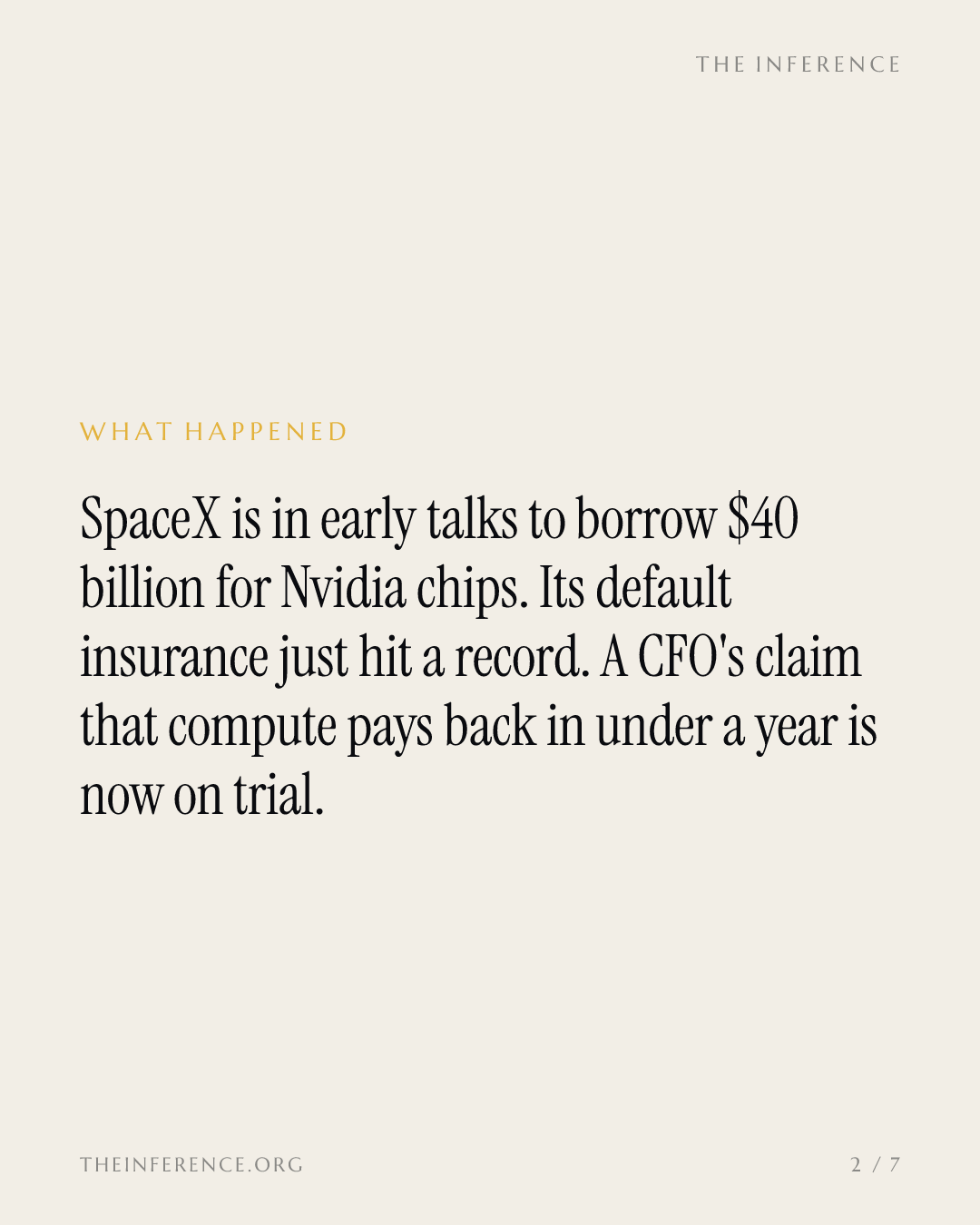 SpaceX wants $40 billion more for Nvidia chips as its default insurance hits a record 194 basis points — slide 1