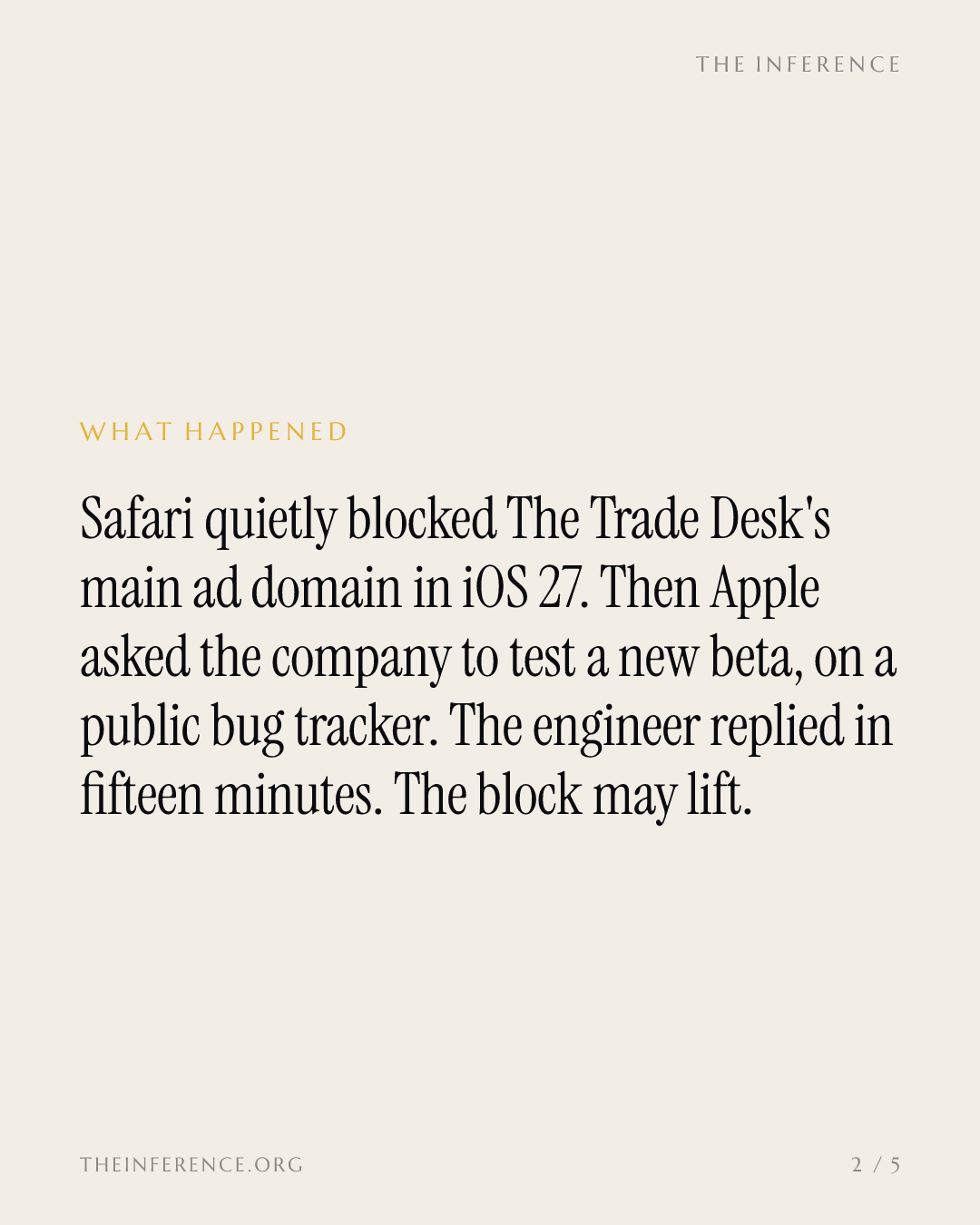 Apple blocked The Trade Desk's ads, then asked it to test a build that may unblock them — slide 1